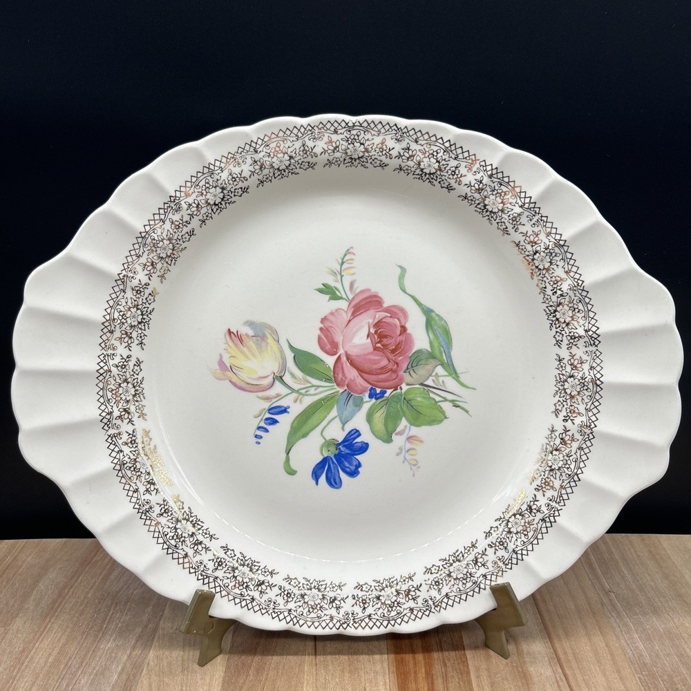 VINTAGE  From 1966 FAIRBANKS WARD SHARON DOUBLE HANDLED PLATTER W/22K GOLD TRIM